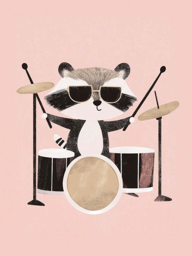 Raccoon Playing Drums