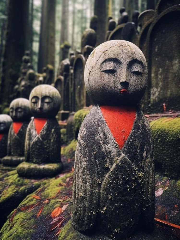 Jizo Statues Japanese Style Illustration 9