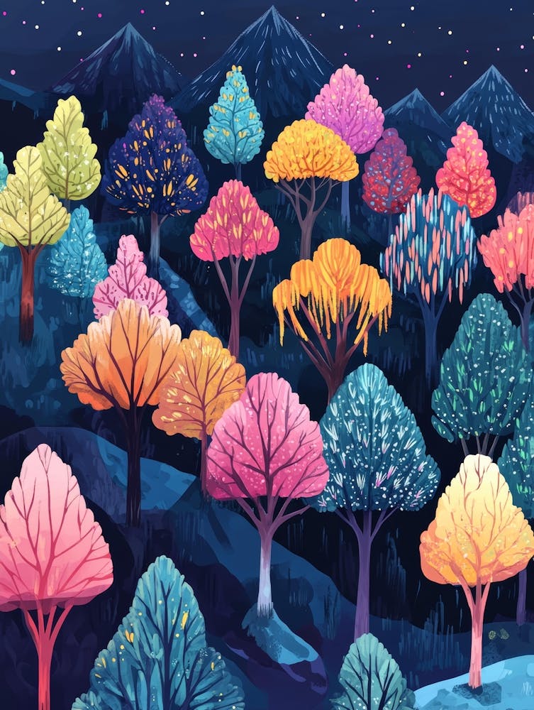 Colorful Trees At Night 1