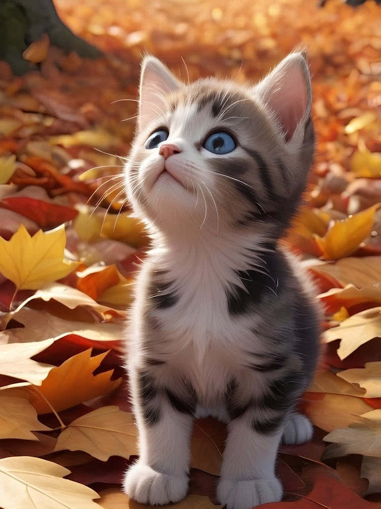 Kitten In Autumn Leaves