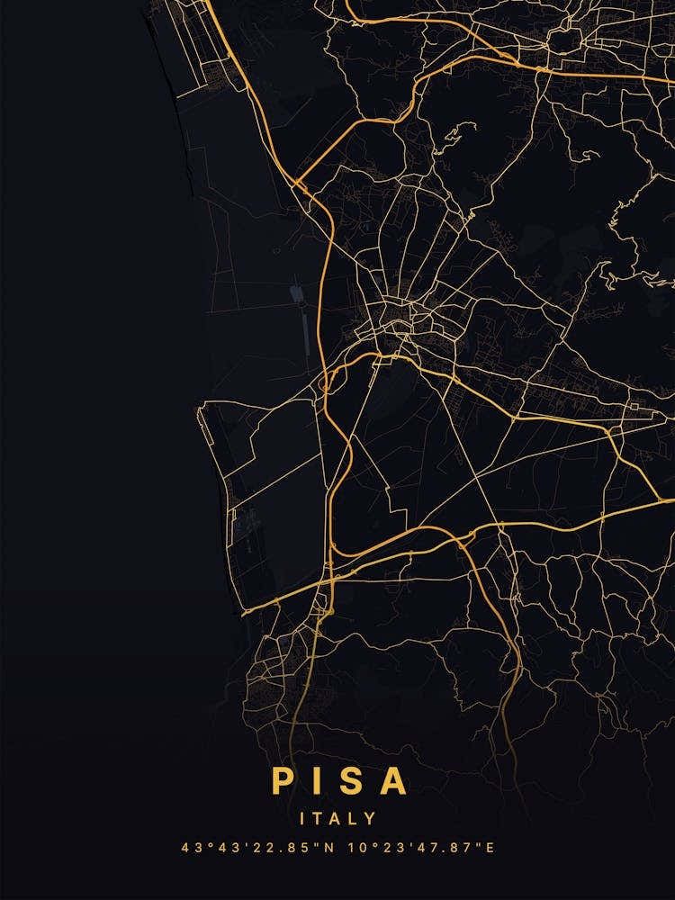 Pisa Italy Black And Gold Map