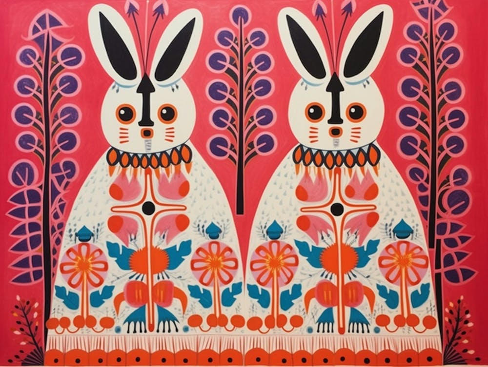 Arctic Hare 1 Folk Style Animal Illustration