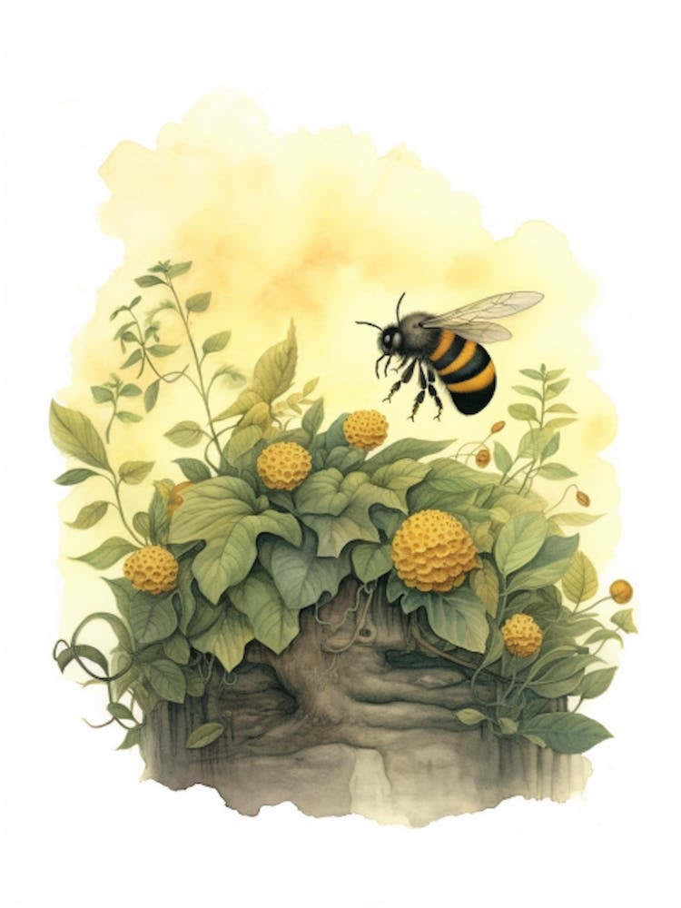 Northern Bumble Bee Beehive Watercolour Illustration 1