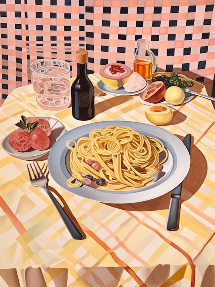 Spaghetti Alla Carbonara Still Life Painting
