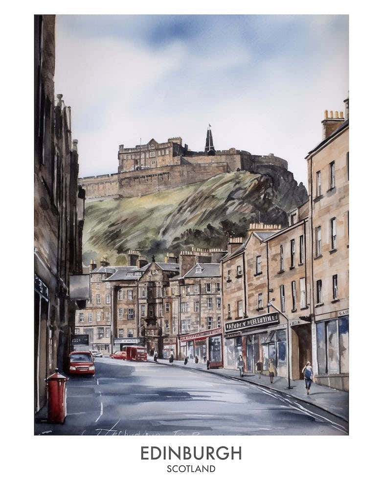 Edinburgh Scotland Watercolour Travel Poster 2