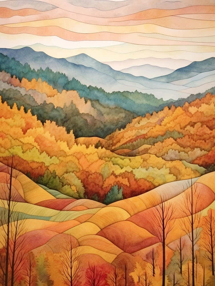 Autumn National Park Painting Smoky Mountains National Park Tennessee Usa 3