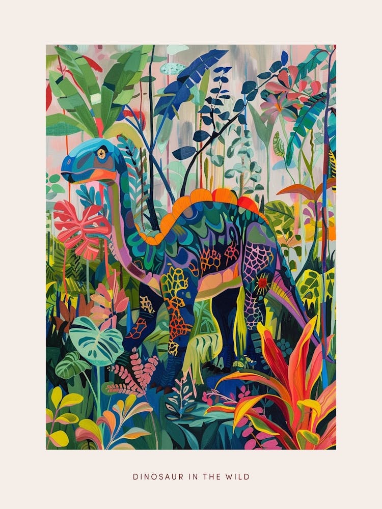 Colourful Dinosaur In The Wild Painting 1 Poster