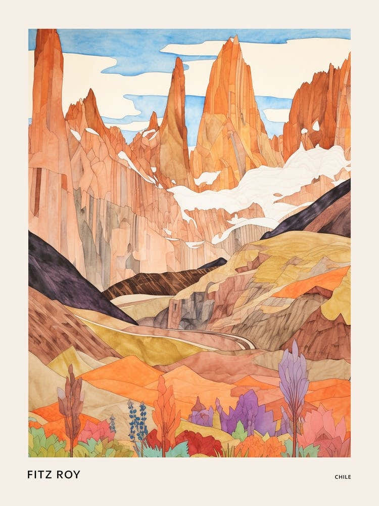 Fitz Roy Chile Argentina1 Colourful Mountain Illustration Poster