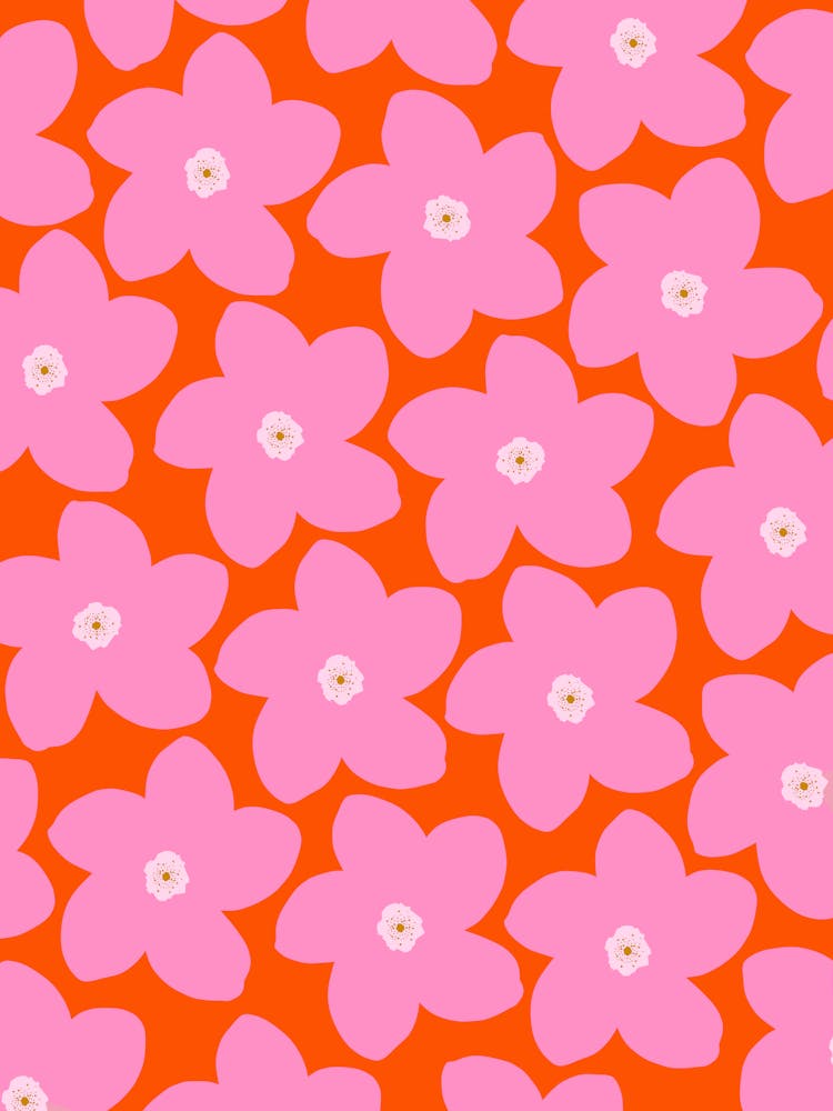 Retro Flower Orange And Pink