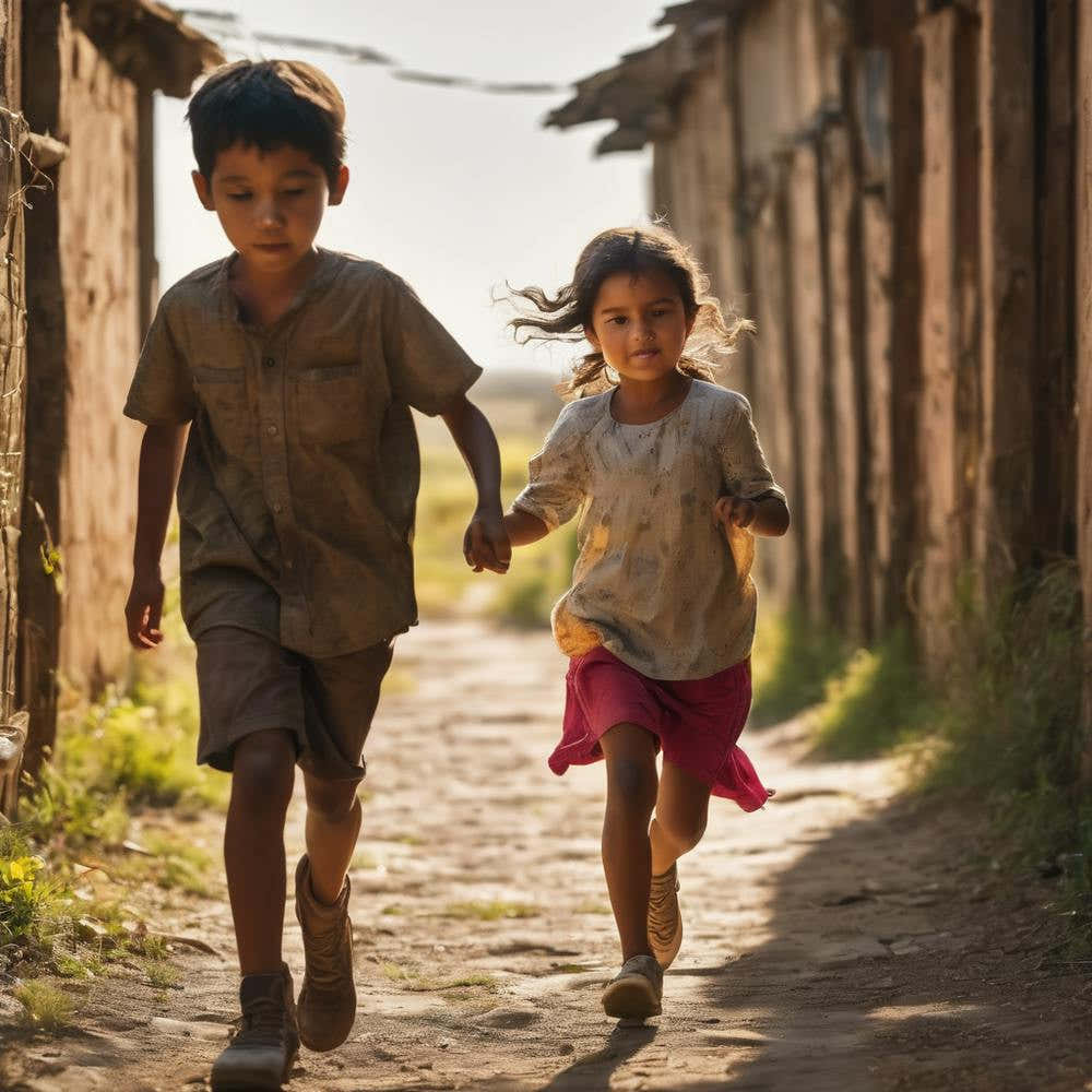 Poor Children Running For Things Freely Given Out