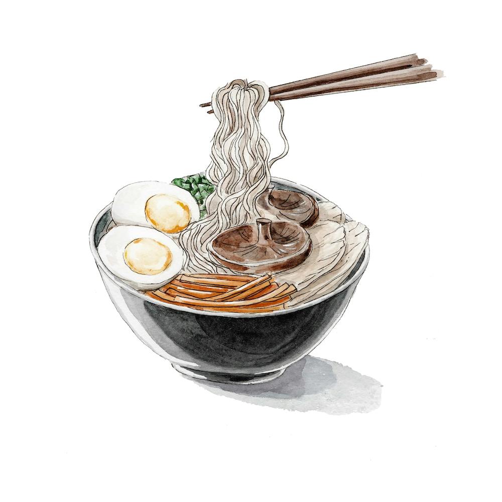 Ramen Bowl And Chopsticks In Watercolor Square