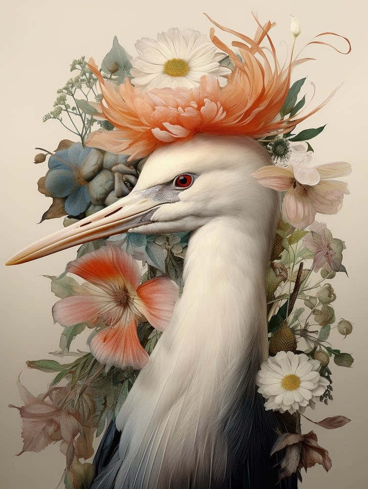 Bird With A Flower Crown Egret 2