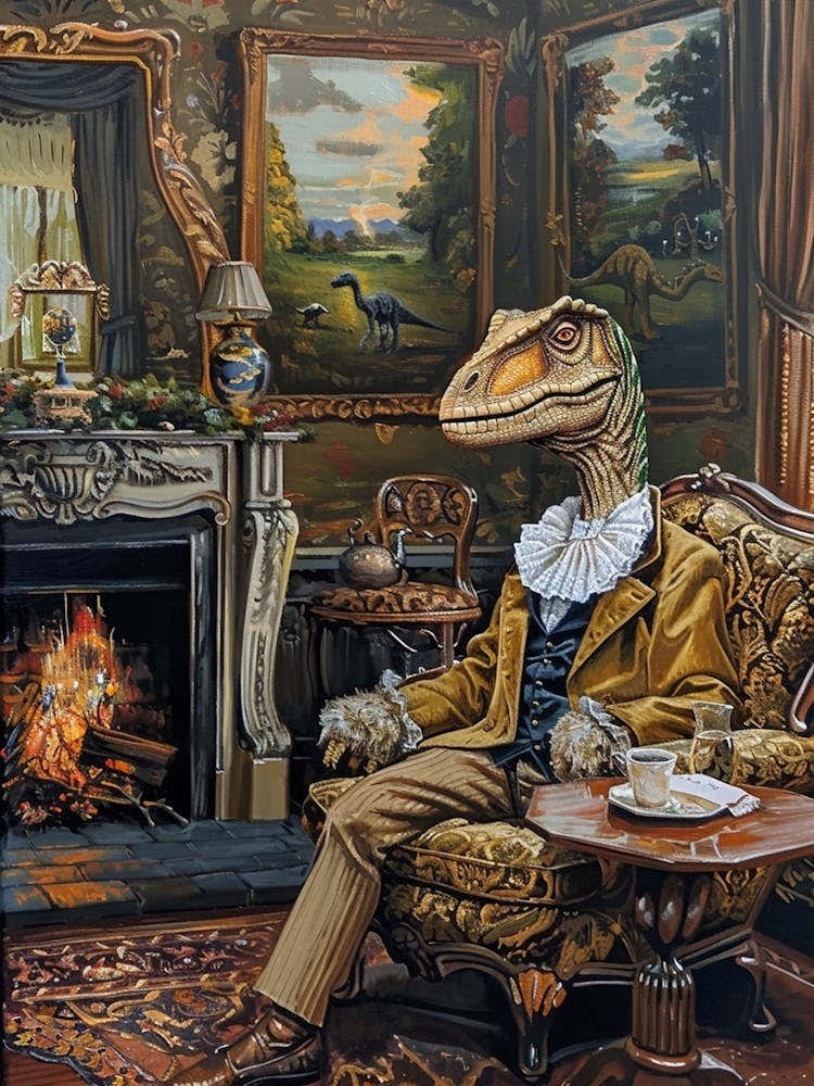 Dinosaur In A Victorian House Painting 1