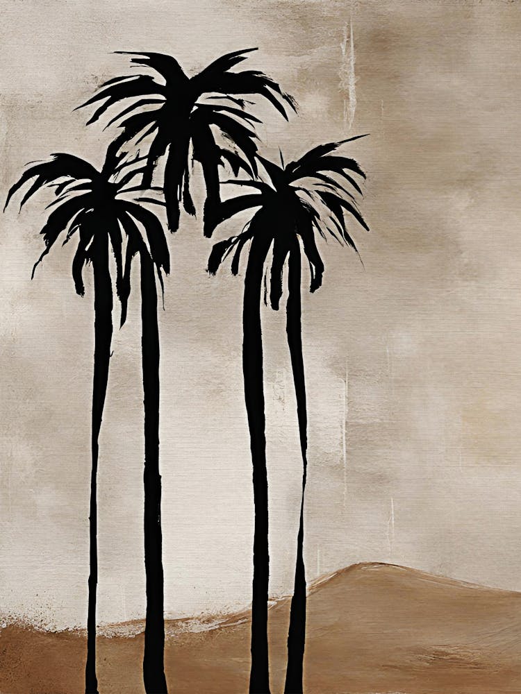 Beige watercolor palm tree desert painting