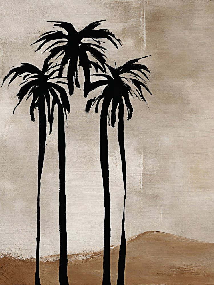 Beige watercolor palm tree desert painting