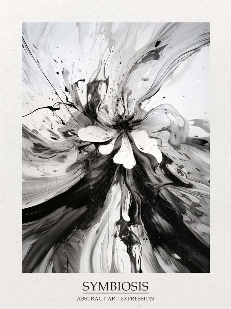 Symbiosis Abstract Black And White 5 Poster