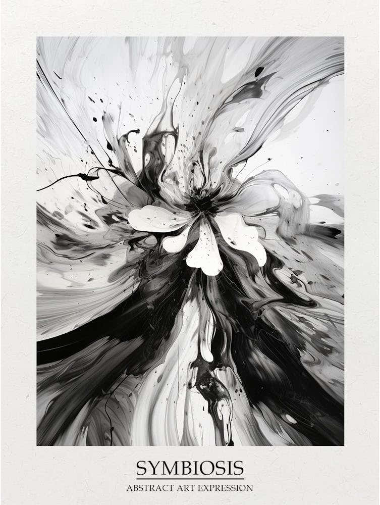Symbiosis Abstract Black And White 5 Poster