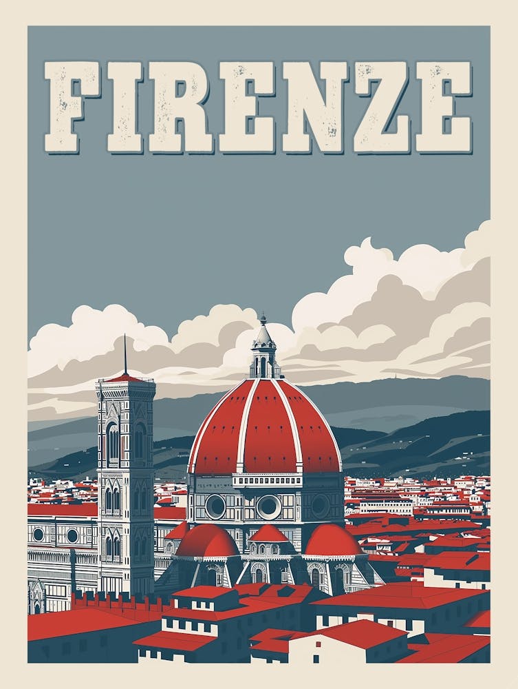 Florence - A Glimpse of the Duomo Vintage Travel Poster