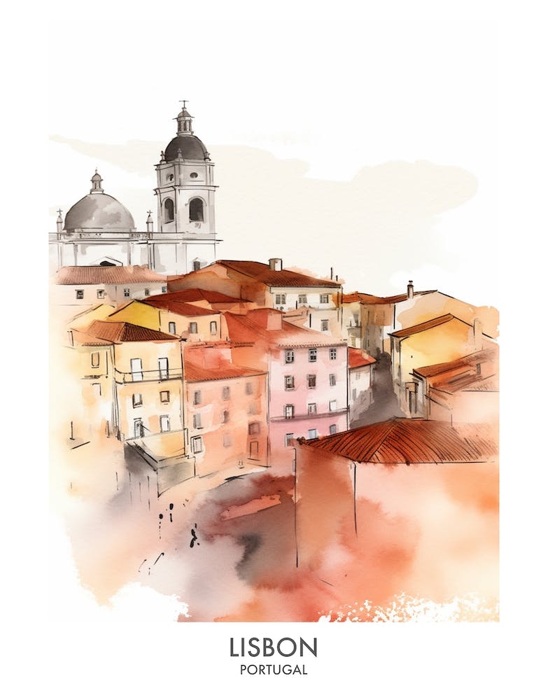 Lisbon Portugal Watercolour Travel Poster 3