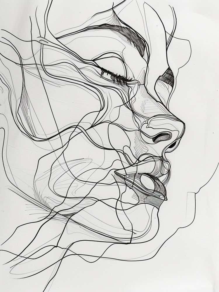 Line Drawing Of A Woman'S Face