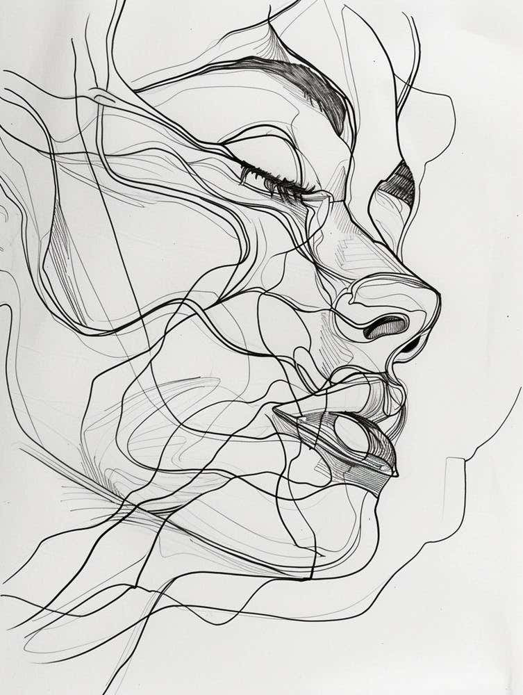 Line Drawing Of A Woman'S Face