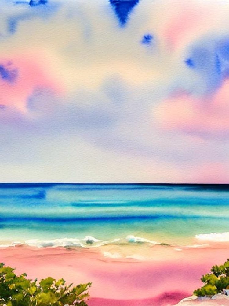 Horseshoe Bay Beach, Bermuda Pink Watercolour