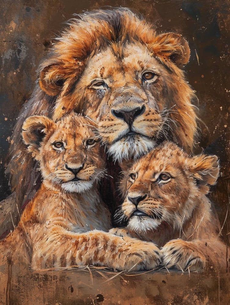 African Lion Family Bonding Acrylic Painting 2