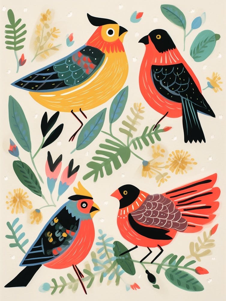 Folk Style Bird Painting Northern Cardinal 1