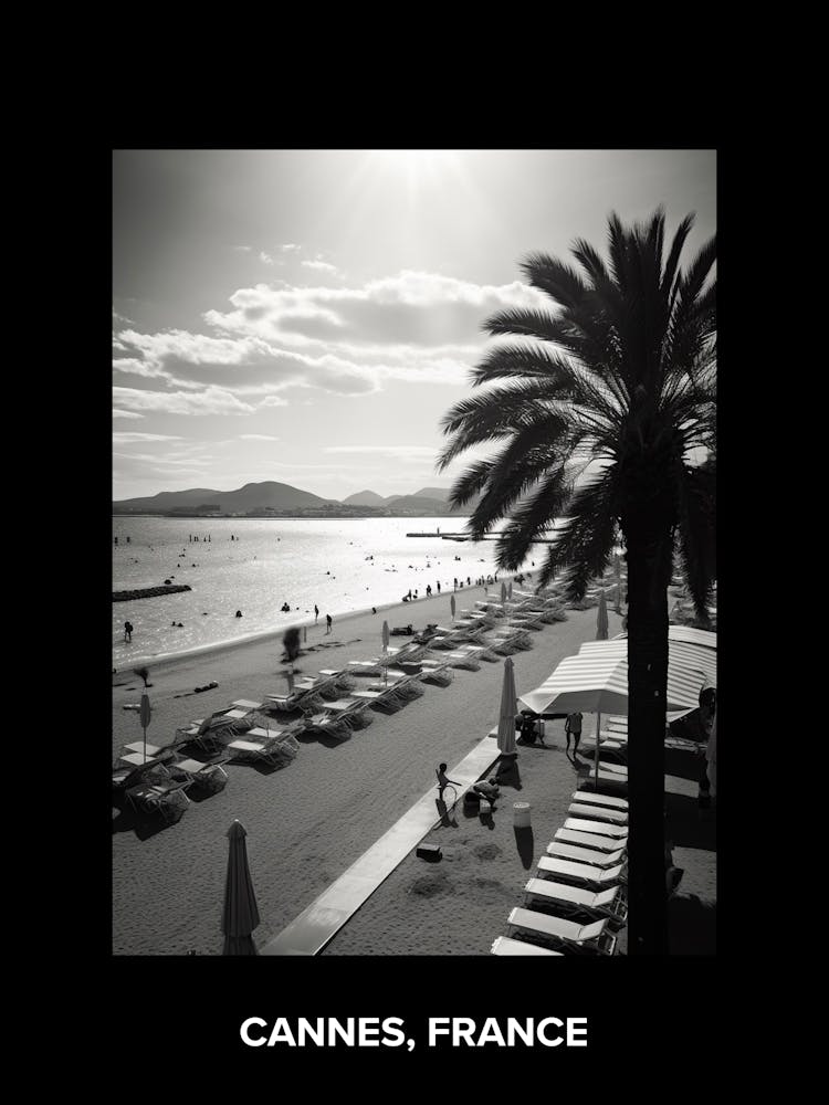 Poster Of Cannes, France, Mediterranean Black And White Photography Analogue 2