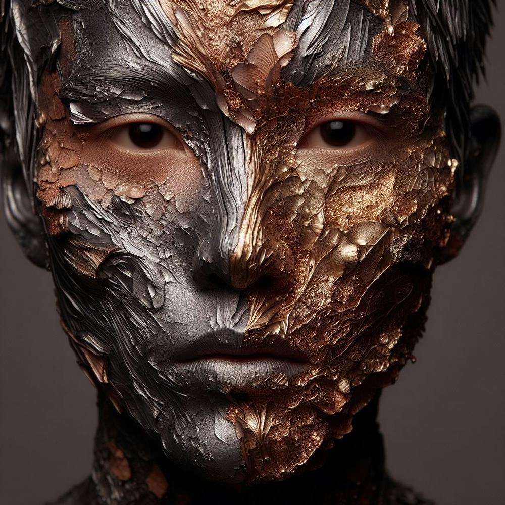 Chinese Woman With Gold Face Paint