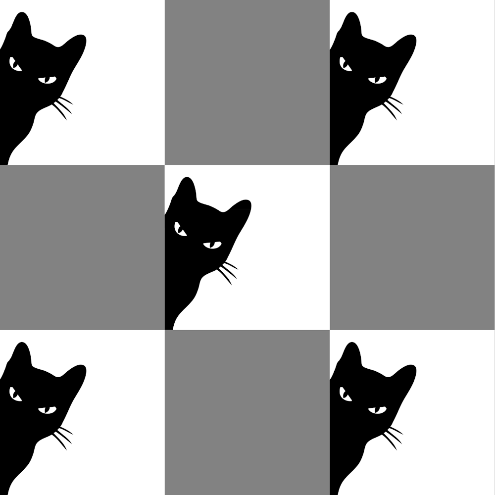 Playful Checker Board Cat Peeping Pattern 2 In Black Beige 02