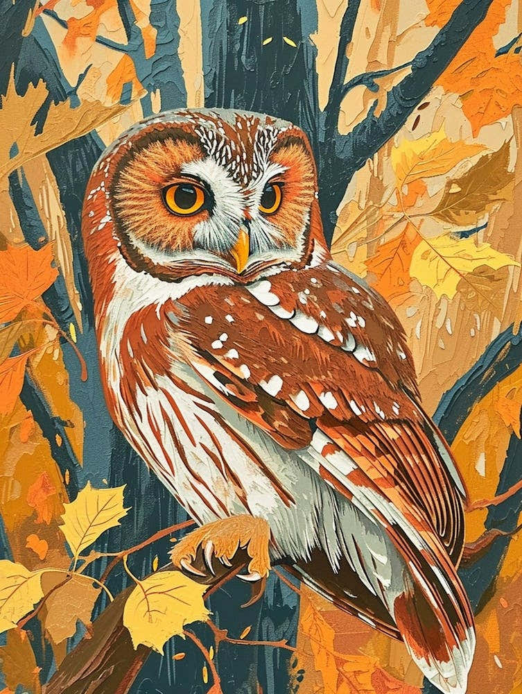 Northern Saw Whet Owl Relief Illustration 4