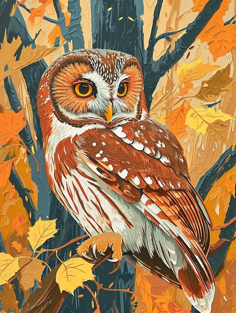 Northern Saw Whet Owl Relief Illustration 4