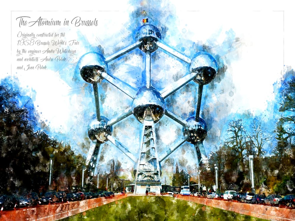 Atomium, Brussels, Watercolor