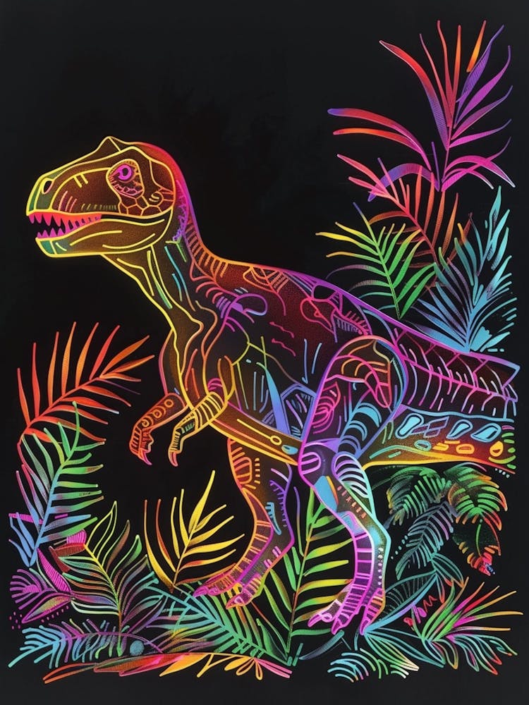Neon Dinosaur In The Jungle 1