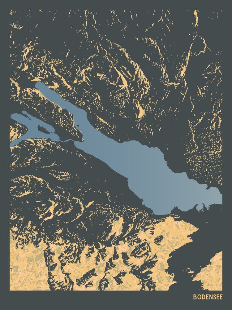 Bodensee Lake Constance Europe Hillshade Topography Map