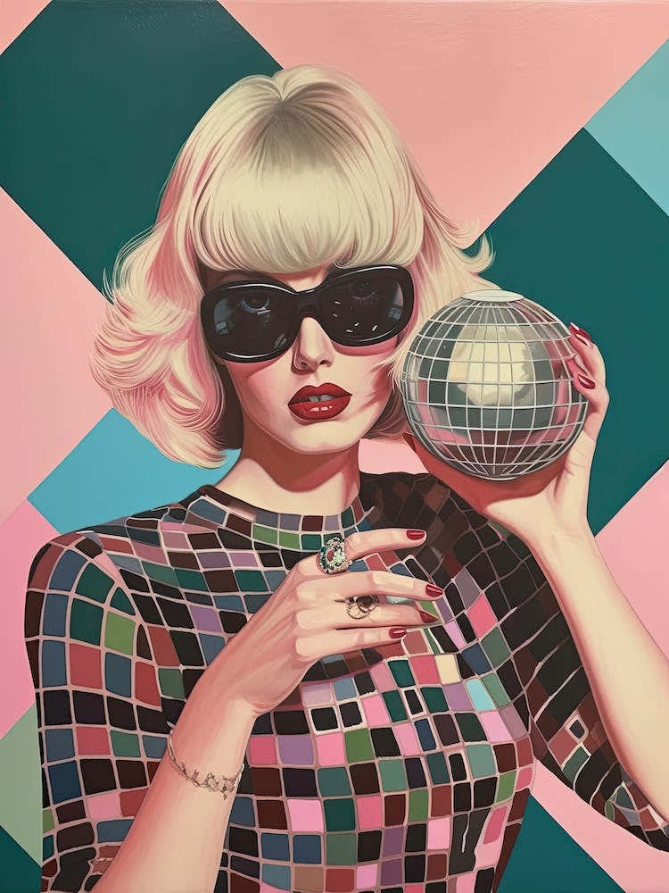 Cool Girl With Glasses Holding A Disco Ball