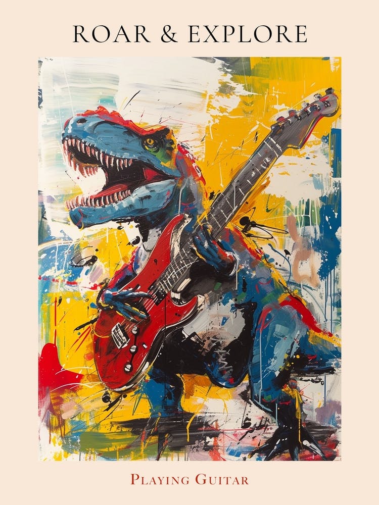 Dinosaur Playing Guitar Scribble Paint Splash 3 Poster