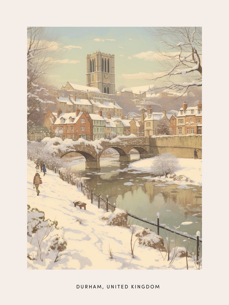 Vintage Winter Poster Durham United Kingdom 2