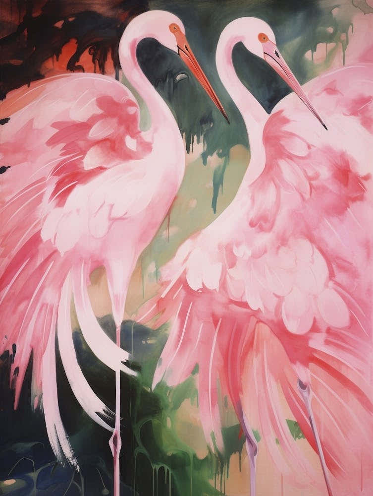 Pink Ethereal Bird Painting Flamingo