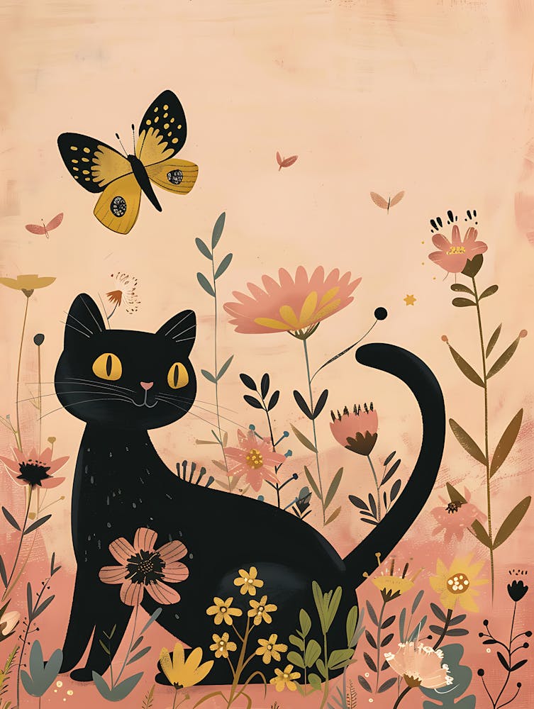 black cat with flower