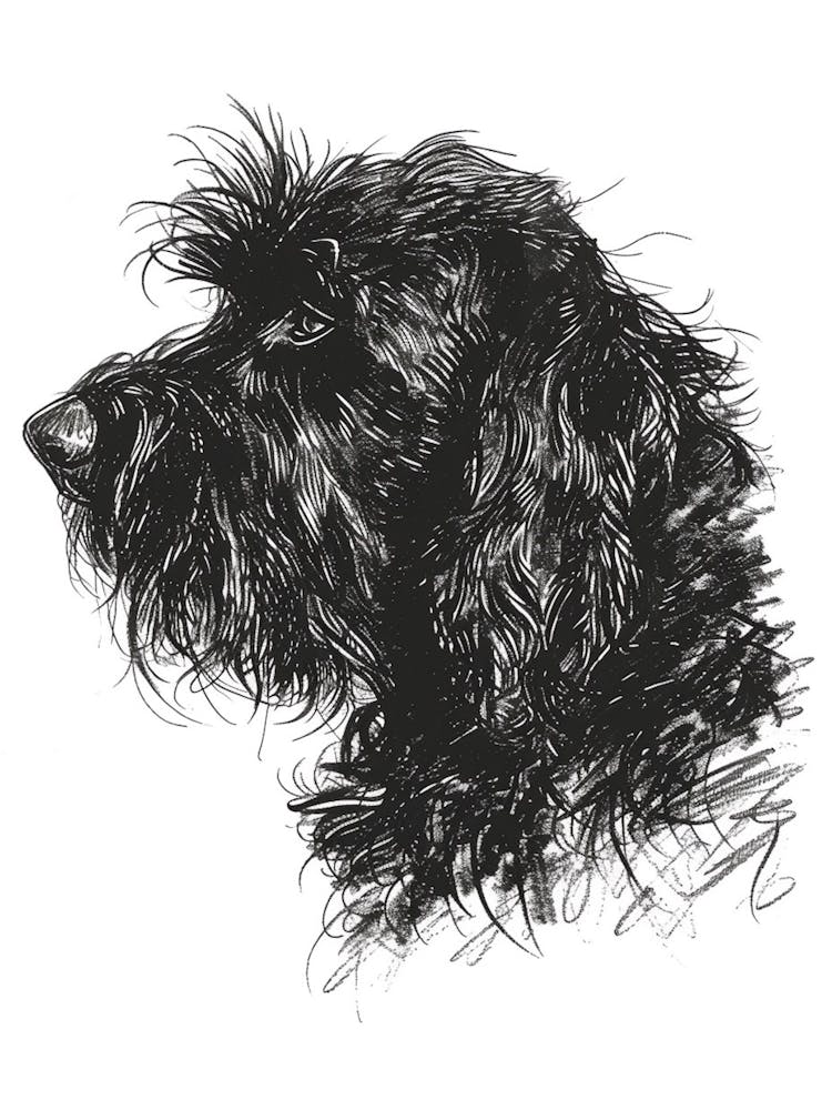 Black Russian Terrier Dog Line Sketch 2