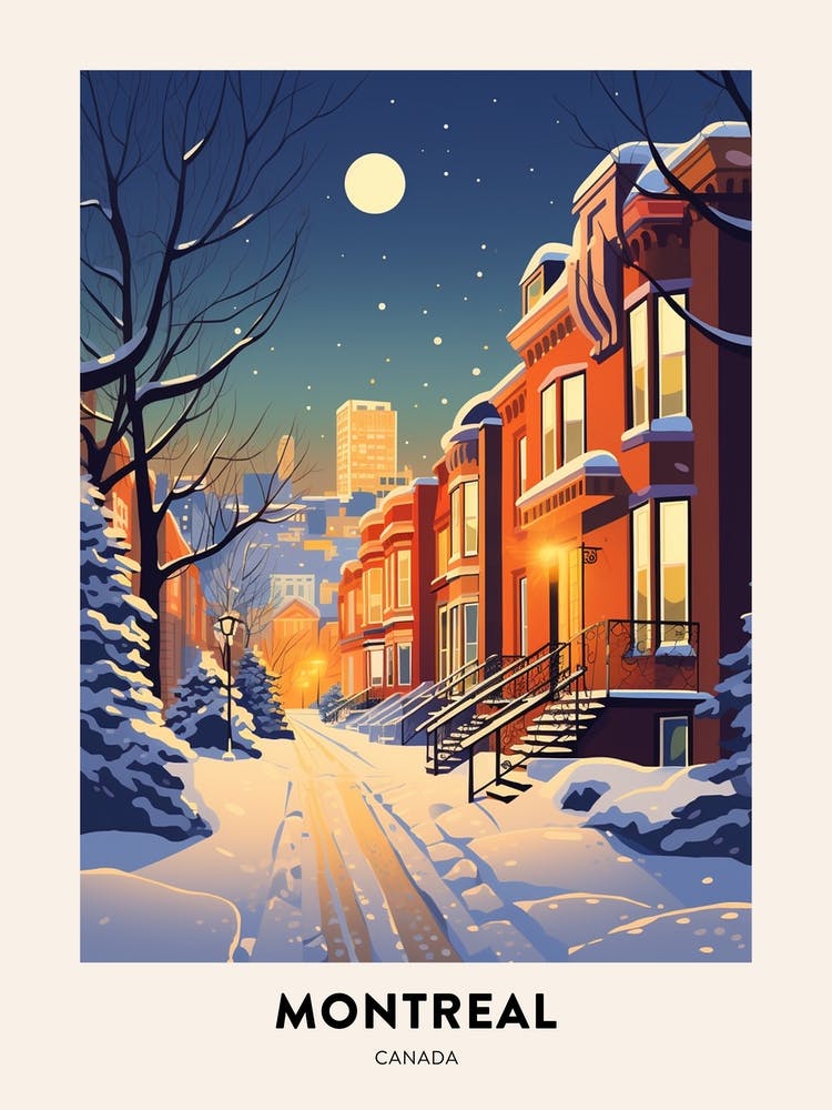 Winter Night  Travel Poster Montreal Canada 4