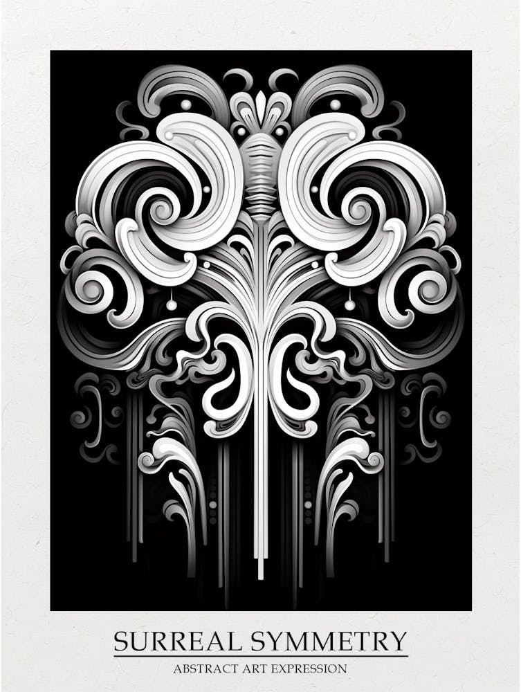 Surreal Symmetry Abstract Black And White 4 Poster
