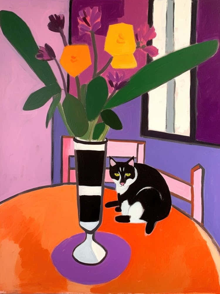 A Painting Of A Still Life Of A Crocus With A Cat In The Style Of Matisse 1