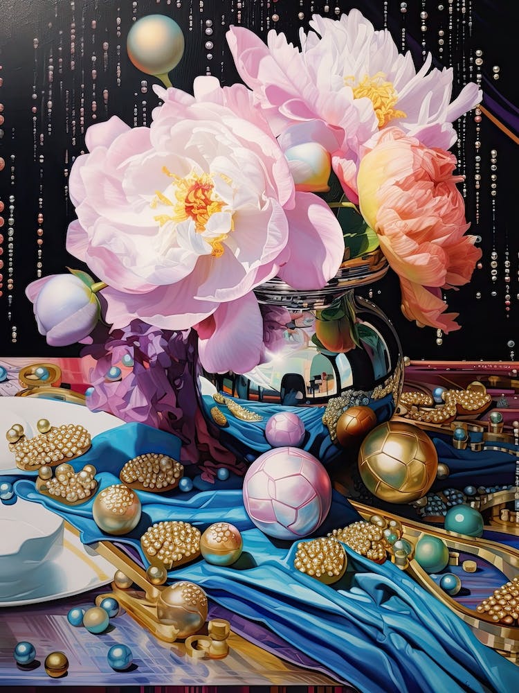 Disco Ball And Peonies And Pearls Still Life 2