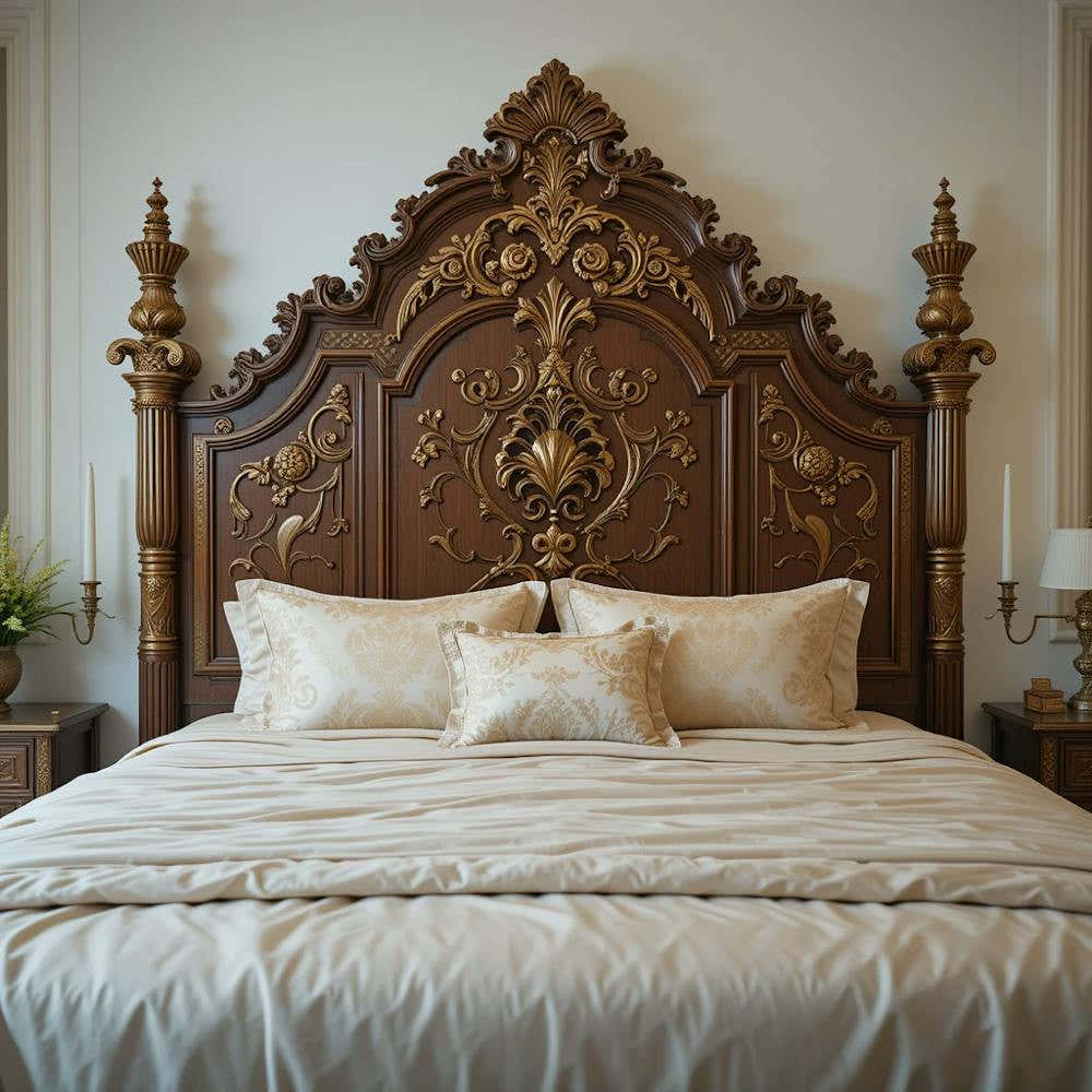 Bedroom With Ornate Headboard