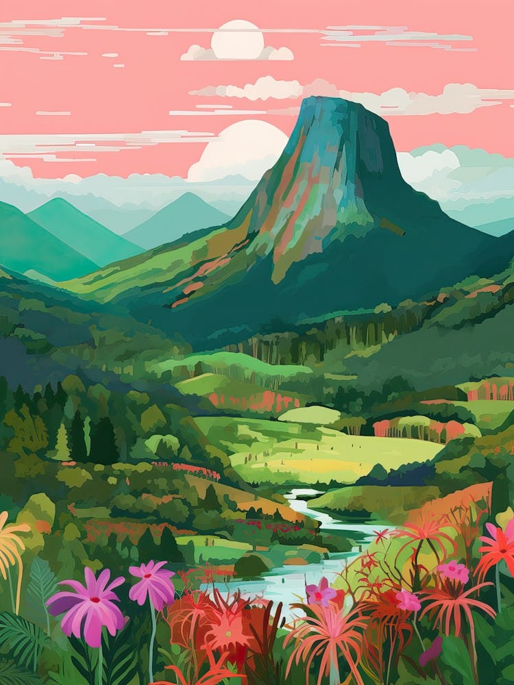 Sri Lanka Ella Mountain Painting Travel Pink Sky