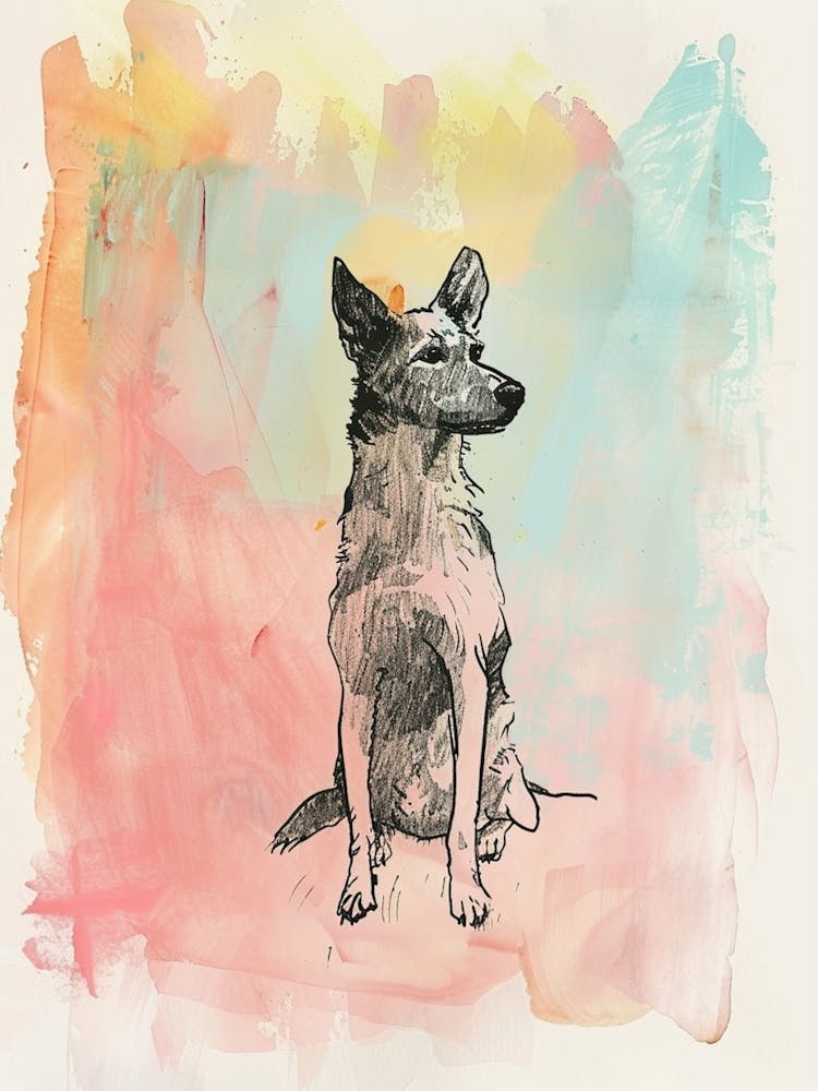 Colourful Portuguese Podengo Pequeno Dog Abstract Line Illustration 4