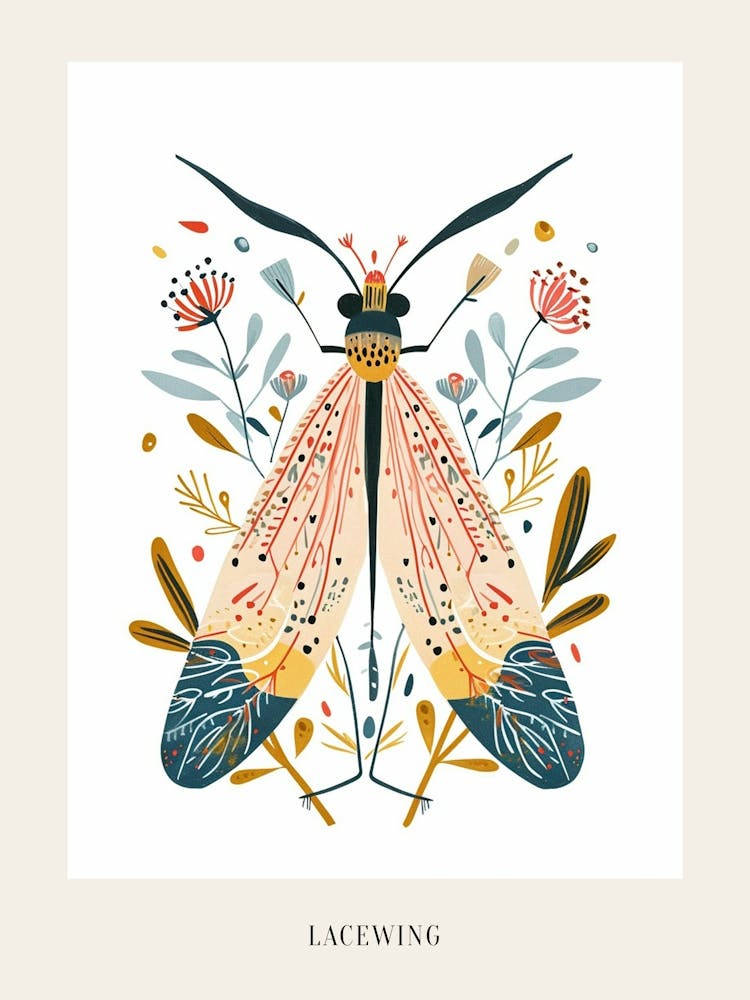 Colourful Insect Illustration Lacewing 21 Poster